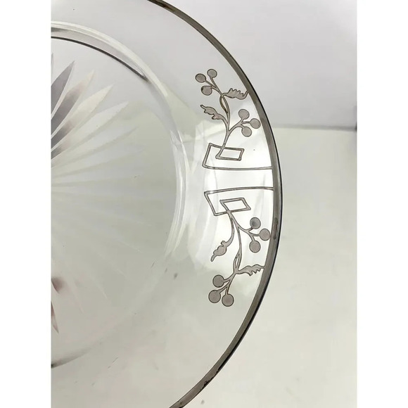VTG Sterling Silver Overlay Starburst Etched Glass Plate 7.25" - Picture 14 of 16